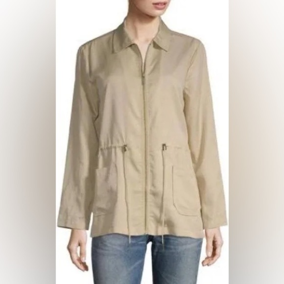 Sanctuary Anthropologie Women's Lyocell Utility Jacket Full Zip Khaki Tan  Large - Picture 2 of 7